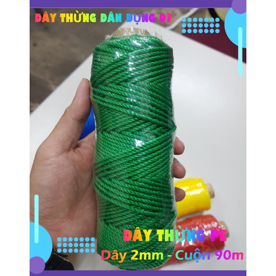 Dây thừng trang trí  PE, HDPE 2mm nhiều màu (cuộn 90m). trang trí nhà cửa, làm đồ handmade, vòng đeo tay