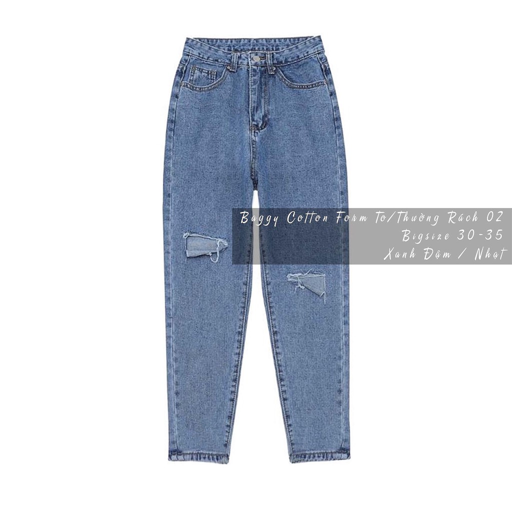 (Bigsize 30-36) Quần Baggy Bigsize Rách Gối L Gối Ngang, Lưng Cao, Không Giãn - 3 Màu Xịn Xò