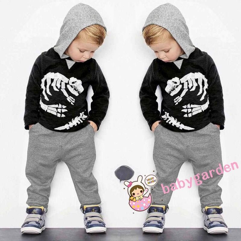 ღ♛ღBaby Kids Boy Dinosaur Hoodies+Grey Pants Outfit Set