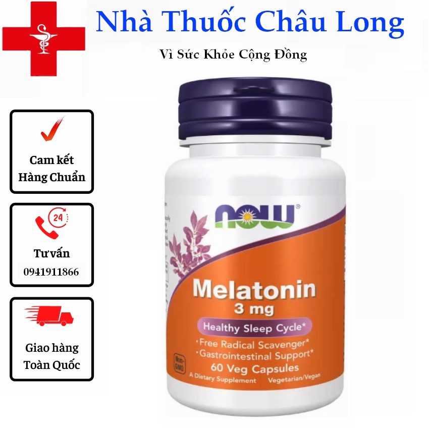 Melatonin 3mg Now 60 viên - Hỗ trợ tạo giấc ngủ tự nhiên , không gây mệt mỏi