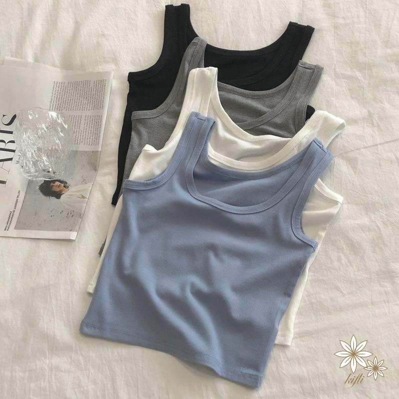 【kifli】Áo ba lỗ nữ, áo croptop sát nách nữ kiểu ôm body tank top vải cotton co giãn tốt, mặc đi chơi, đi biển Dưới 55kg