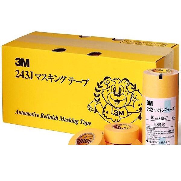 Băng keo giấy 3M 243J che sơn Masking Tape loại 10mm x 18mm và 20mm x18m - Băng keo 3M