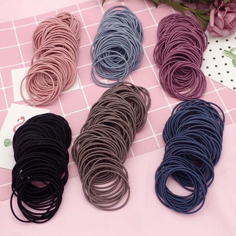 GIÁ SỈ Set 100 chun buộc tóc kèm túi zip