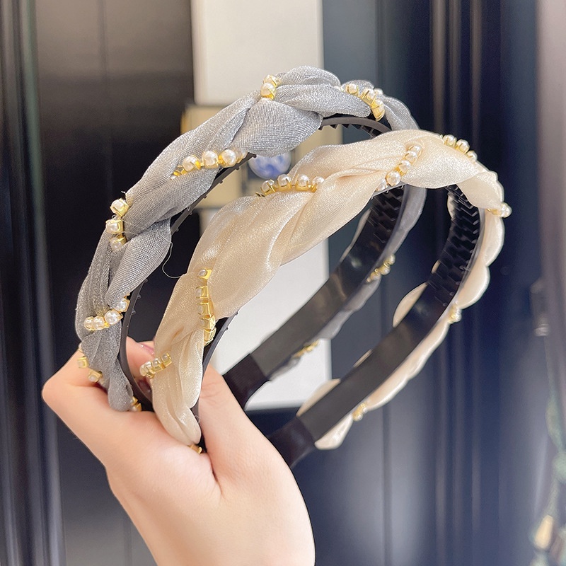 Băng Đô Cài Tóc Vải Lưới Đính Ngọc Trai Thời Trang Mùa Hè Dành Cho Nữ