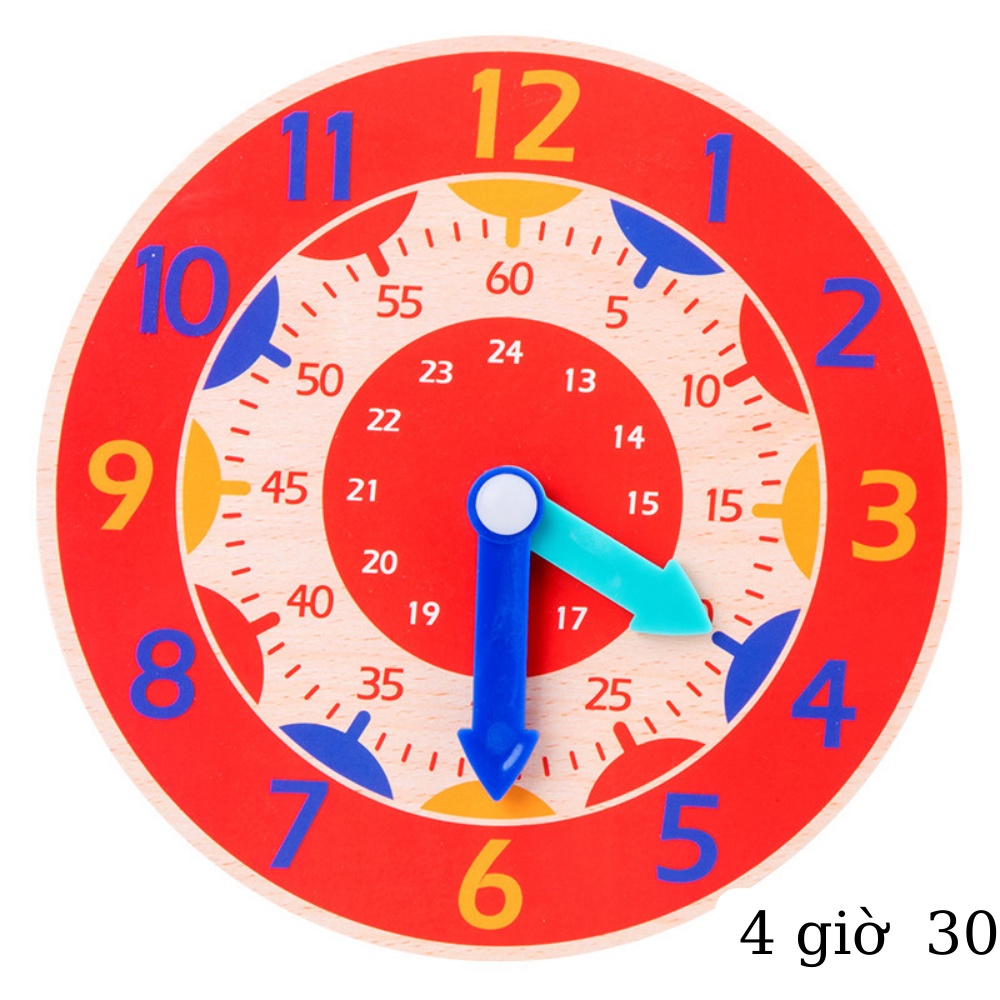 Đồng hồ gỗ đồ chơi học xem giờ cho trẻ em, đồng hồ gỗ 14cm đa dạng màu sắc MALABEO KIDS
