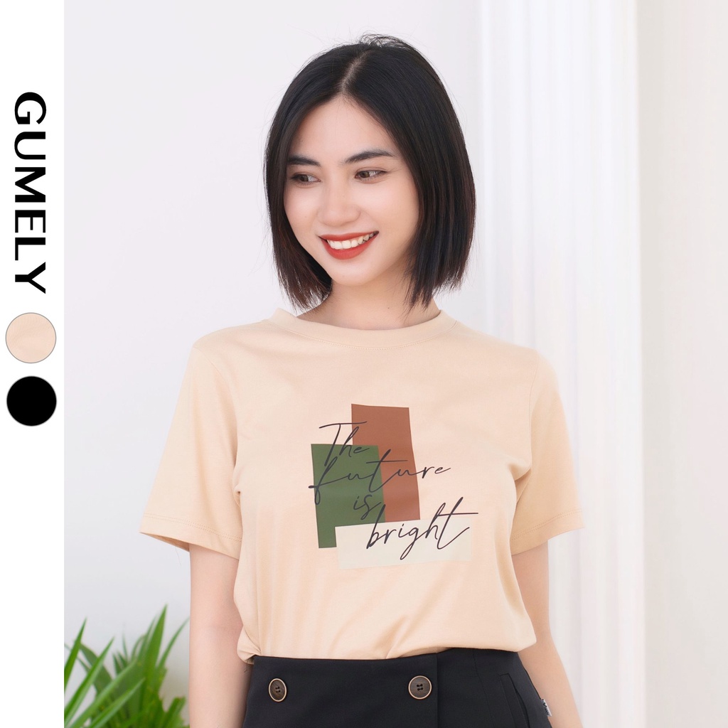 Áo thun nữ đẹp thời trang cotton basic cổ tròn ngắn tay Gumely ViAnh dạo phố đi học đi chơi hoạ tiết hình hộp