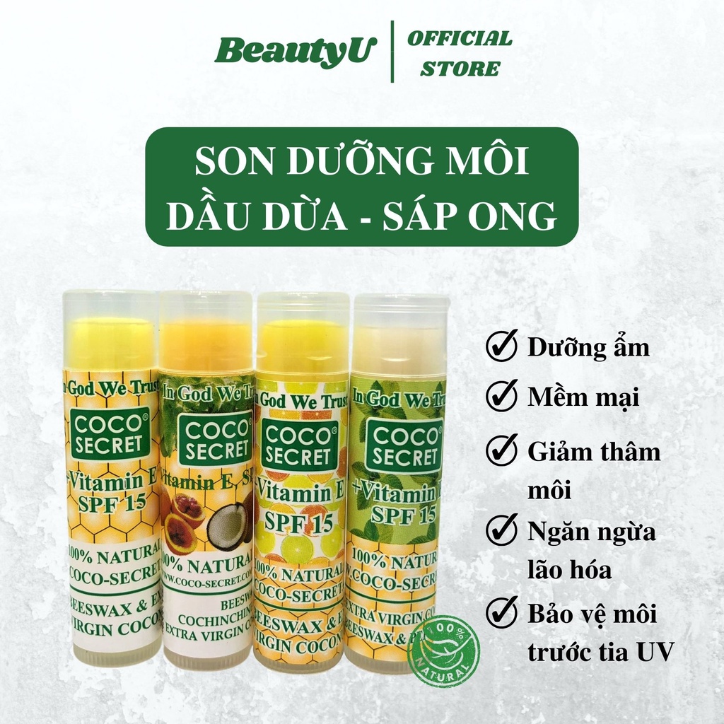 Son Dưỡng Môi Dầu Dừa Sáp Ong Tinh Chất Cam , Gấc , Bạc Hà CoCo Secret Lip Cream