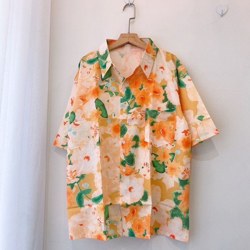 Áo sơ mi hoa đi biển, áo sơ mi hoạ tiết mặc nhóm form rộng chất lụa thoáng mát SIB099