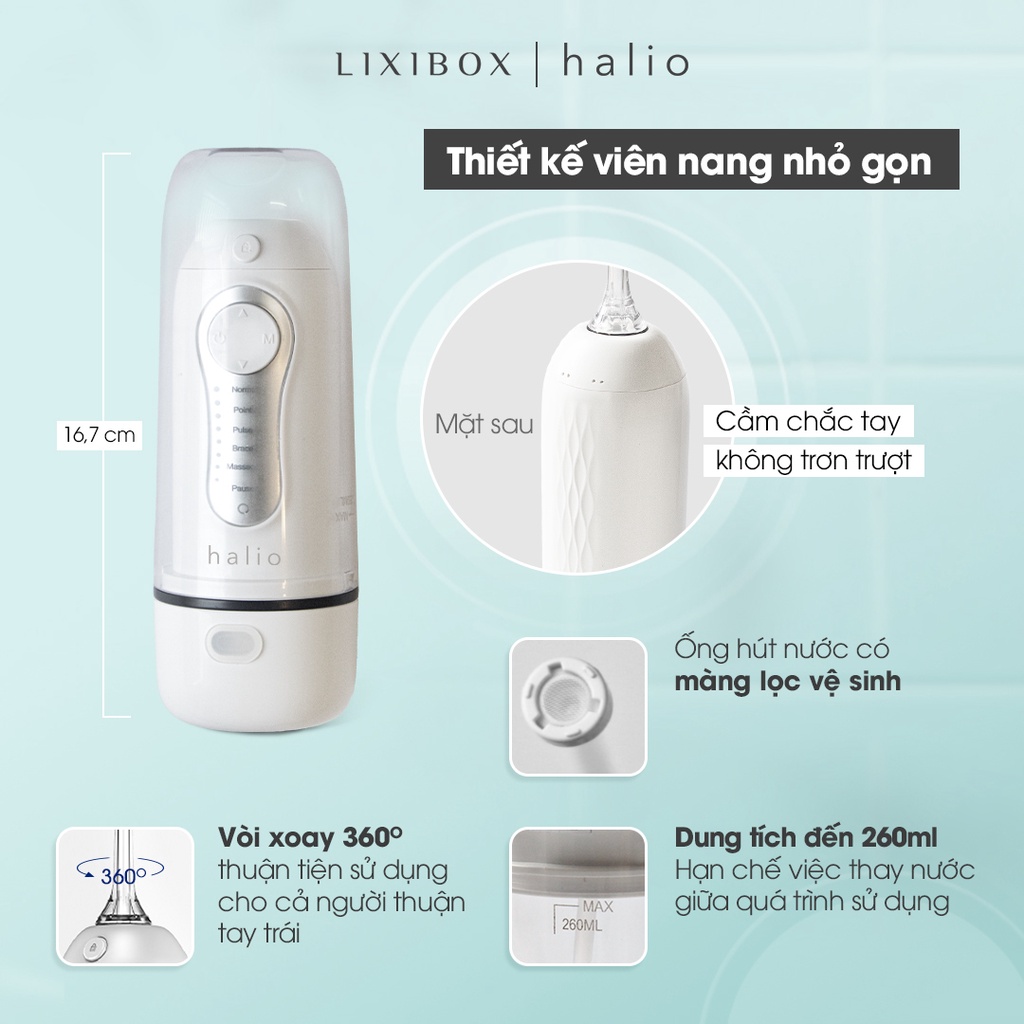 Combo Máy Tăm Nước Cầm Tay 6 Chế Độ Halio Và Set 7 Miếng Dán Trắng Răng