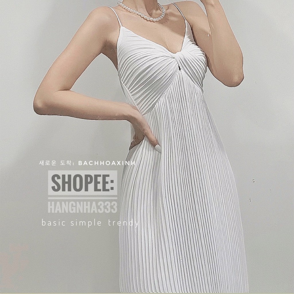 CÓ SẴN || Đầm 2 dây dập ly xoắn ngực sang trọng form dài basic Ulzzang