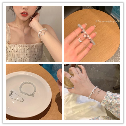 Cod Qipin Bộ Vòng Tay Trang Sức Chuỗi Hạt Mặt Trăng Ngôi Sao Phong Cách Hàn Quốc Thời Trang Mùa Hè