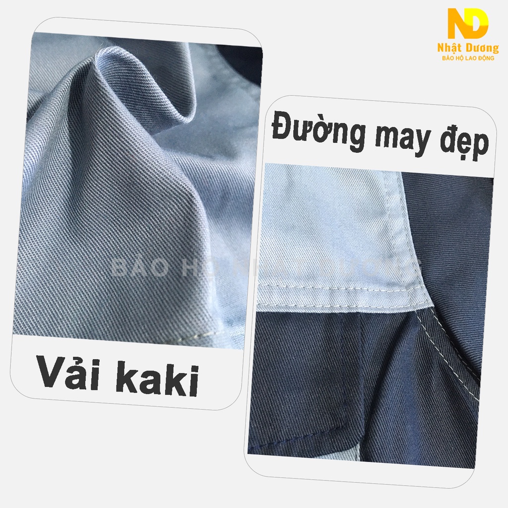 Quần áo bảo hộ lao động nam túi hộp màu tím than ND18, Đồ bảo hộ lao động Nhật Dương vải kaki 3/1 bền chắc thoáng mát