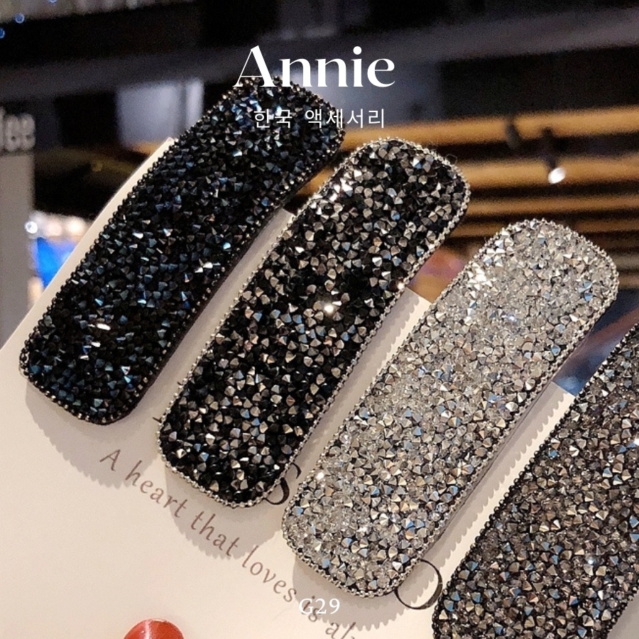 Kẹp tóc đính đá dạng dẻo hình thoi hình chữ nhật cá tính trẻ trung ANNIE - G29