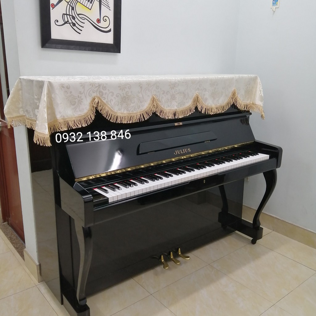 Khăn phủ đàn Piano màu trắng họa tiết ánh bạc