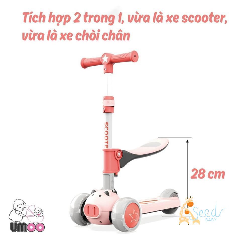 Xe trượt scooter cho bé 2 trong 1, xe chòi chân Umoo - SEED BABY