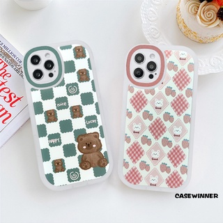 Ốp Điện Thoại TPU Mềm Họa Tiết Sọc Caro Hình Gấu/Thỏ/Dâu Tây Thời Trang Cho iPhone 7Plus 11 12 13 Pro Max XR X XS Max 7 8 6 6s Plus SE 2020