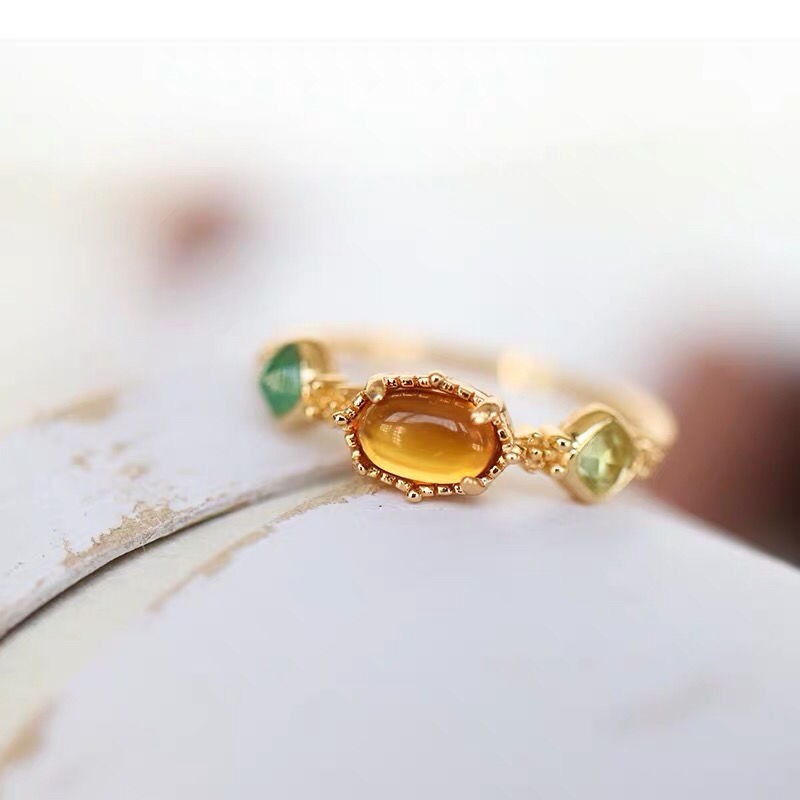 Japanese agete same paragraph 20 years of autumn and winter new natural amber green agate peridot s925 silver ring