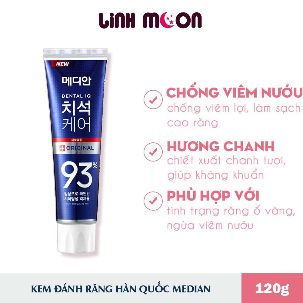 Kem đánh răng Hàn Quốc trắng răng MEDIAN DENTAL IQ 93% 120g sáng bóng