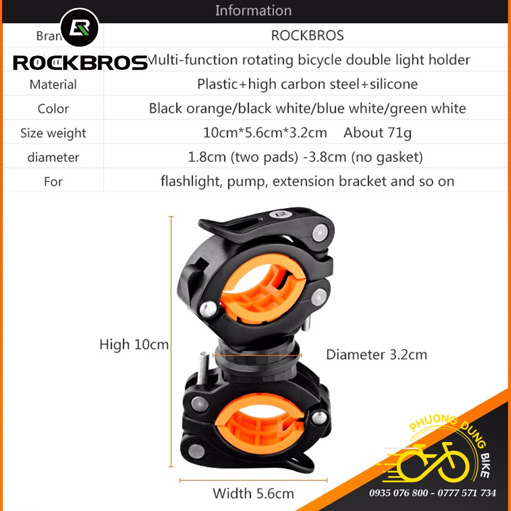 Giá pas đỡ kẹp đèn pin xoay 360 độ 2 đầu ROCKBROS