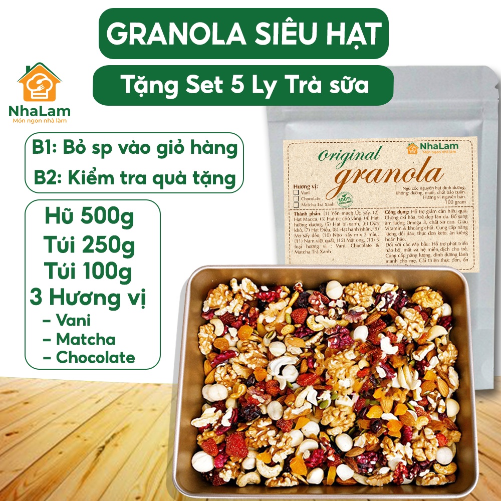 Granola Siêu Hạt, Ngũ Cốc Giảm Cân Thêm Macca, Óc Chó Đỏ, Dừa Khô 12 Loại Hạt - NHALAM FOOD