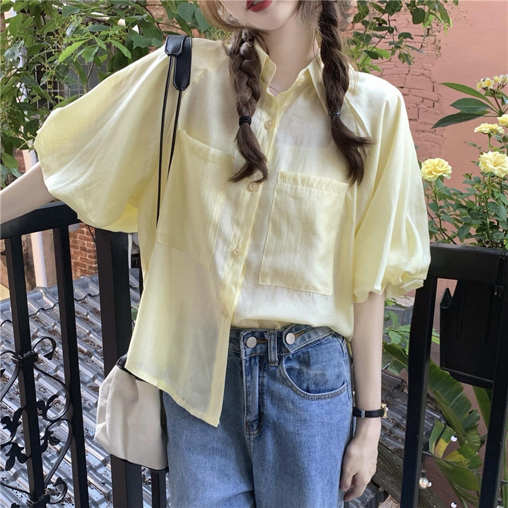 Áo Sơ Mi Tay Phồng Cổ Bẻ Phong Cách Retro 50049