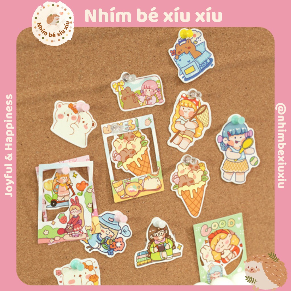 Set 30 sticker khung ảnh polaroid kèm hình dán cute trang trí sổ tay polcos frame VT202