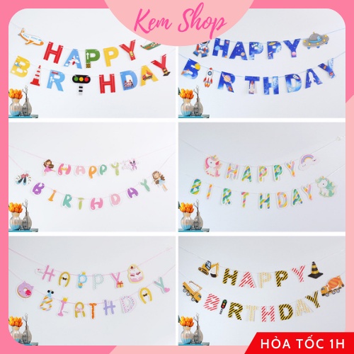 Dây Chữ Happy Birthday Chủ Đề Xe Cần Cẩu Trang Trí Sinh Nhật Cho Bé - Kem Shop K15
