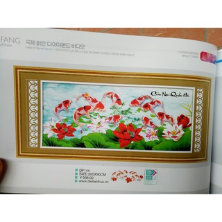 tranh đính đá cá chép hoa sen kt 200x90cm