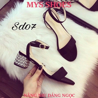 Giày sandal gót đá ngang nhung 5p Mys Fashion