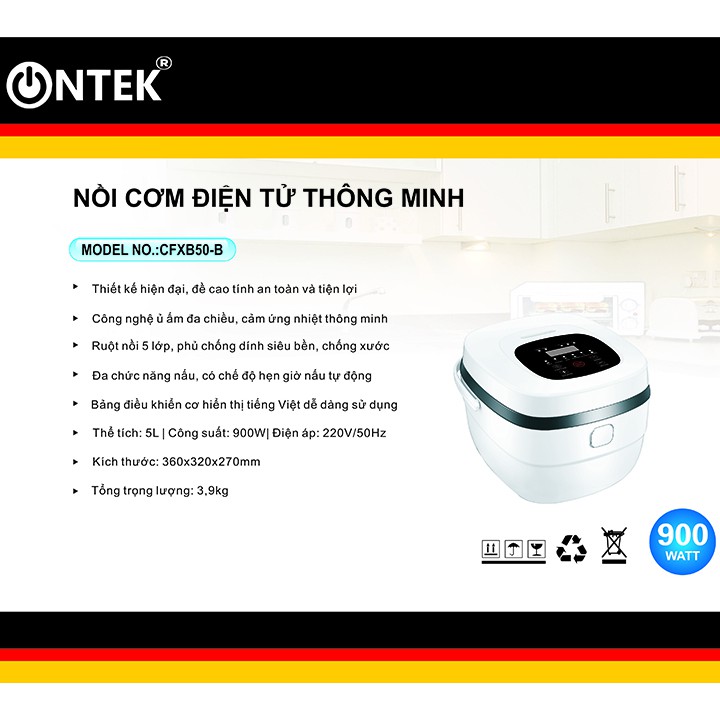 Nồi cơm điện thông minh ONTEK CFXB50-B cao cấp 2lit, 8 chức năng bằng tiếng việt