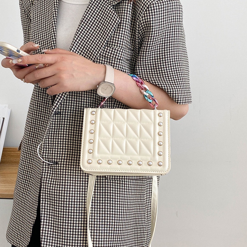 Túi xách đeo vai IELGY hình vuông cỡ nhỏ phối dây đeo sợi xích phong cách phương Tây thời trang cho nữ