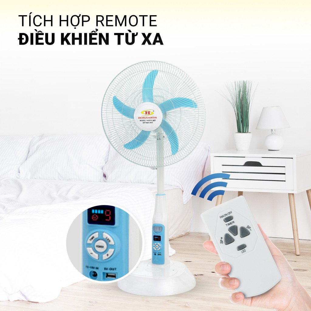 Quạt sạc tích điện để bàn AC&amp;DC 18 inch Honjianda FL618/FL803 - có đèn LED hỗ trợ cúp điện