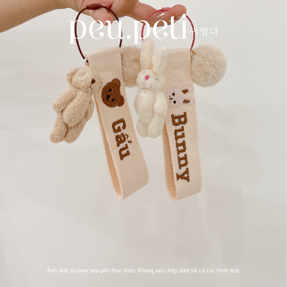 Name tag kèm gấu/thỏ bông THÊU TÊN BÉ THEO YÊU CẦU style Hàn Quốc- peu.péti