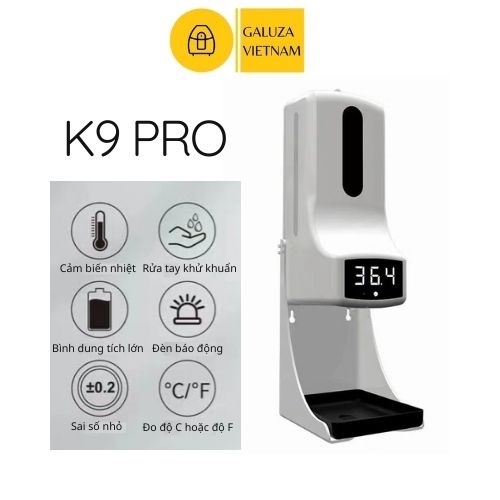 Nhiệt kế hồng ngoại kết hợp máy rửa tay khử khuẩn treo tường K9 Pro, máy tích hợp đo nhiệt độ và khử trùng lòng bàn tay