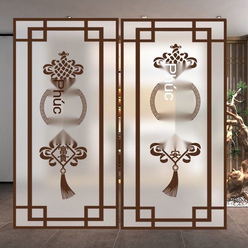Phong cách Trung Quốc giả gỗ gụ lưới cửa sổ tản nhiệt kính mờ nhãn dán phim trượt ban công chống nhìn trộm trong suốt đụ