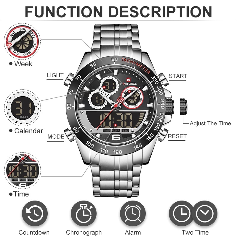 Đồng Hồ Quartz NAVIFORCE Dây Đeo Thép Không Gỉ 9188