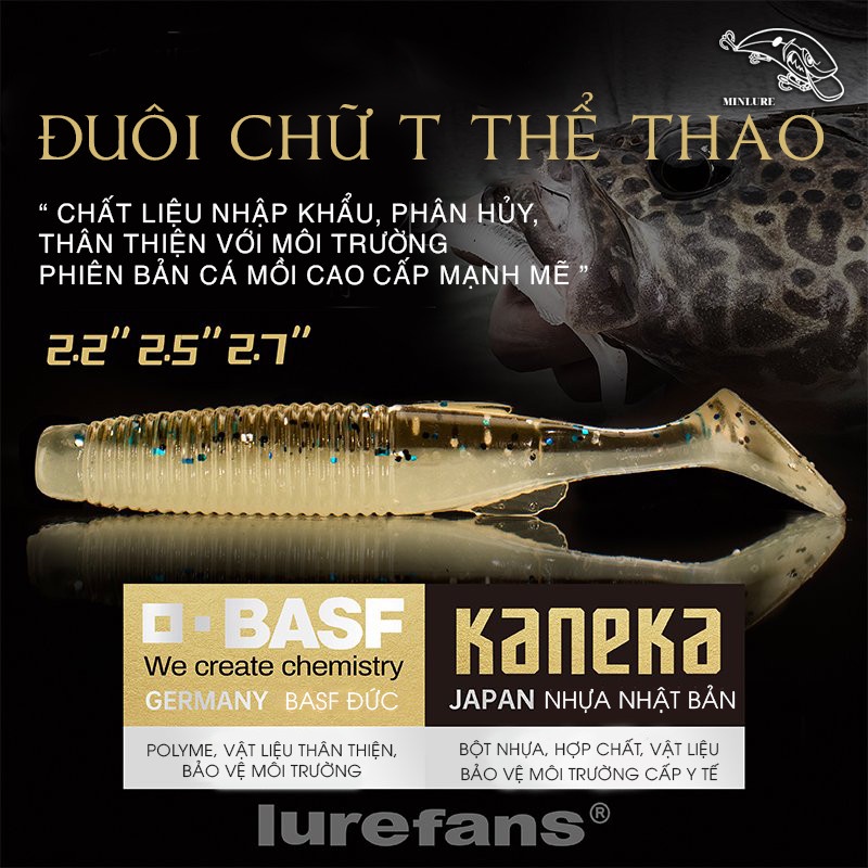 Mồi mềm lurefans T Tail body rỗng cá táp là dính chuyên câu lure cá chuối cá sộp cá lóc