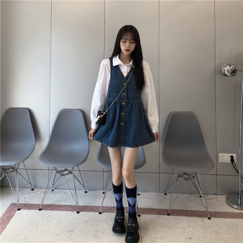 Set đầm + áo sơ mi kiểu dáng mới lạ phong cách vintage cho nữ