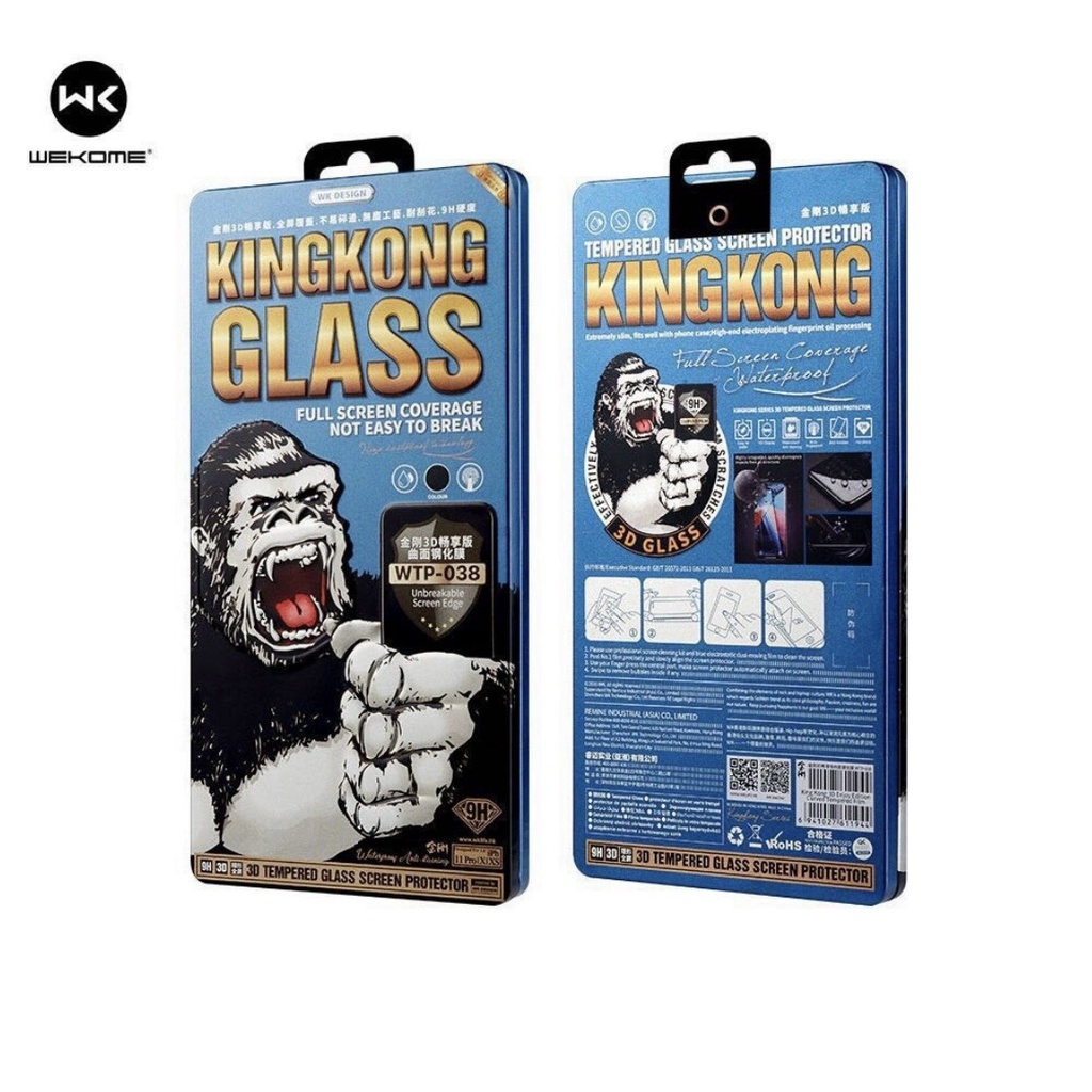 Kính cường lực Kingkong full màn trong suốt dành cho iPhone X --&gt; iPhone 14Pro Max - Full hộp sắt cao cấp.- Hộp Xanh New