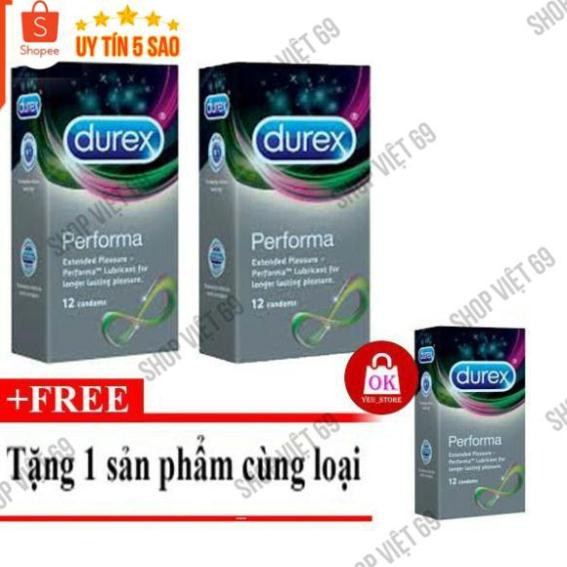 [MUA 2 TẶNG 1] Bao Cao Su KÉO DÀI THỜI GIAN QUAN HỆ, Bcs Durex Performa Hàng Cao Cấp - Size 52.