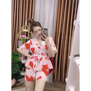 Đồ bộ nữ ngắn kimono bò sữa vải kate lụa xinh xắn, freesize dưới 58kg