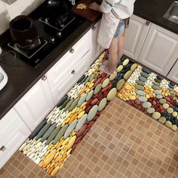 Bộ 2 Thảm Bêp 3D Hoa Lá Cành  .ĐTCA