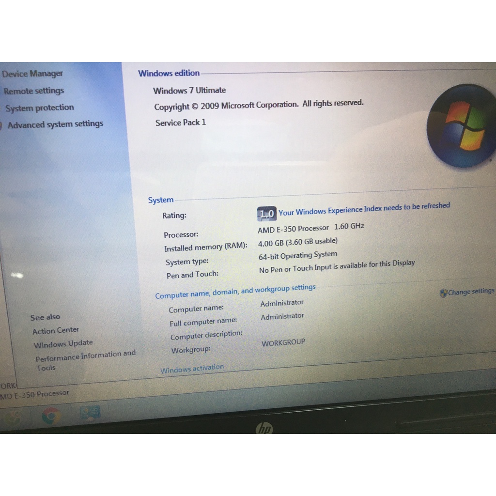 LAPTOP HP 2000 AMD E-350/RAM 4GB/HDD 320GB/15,6in