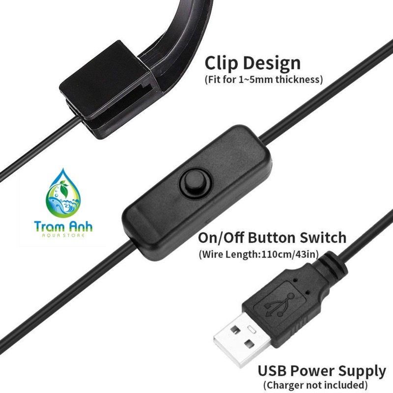 Đèn kẹp cho bể thuỷ sinh mini - để bàn làm việc - đèn dùng cổng usb