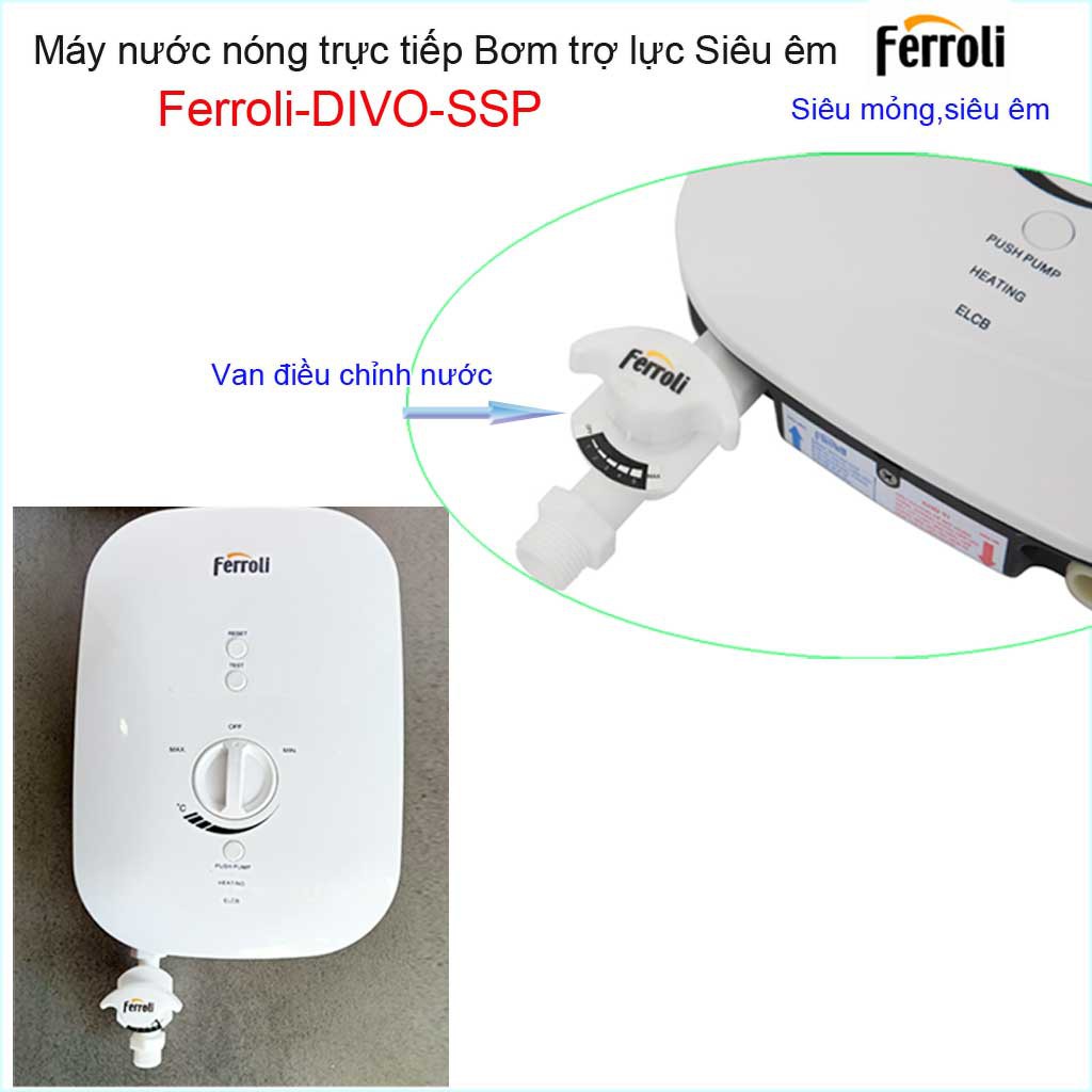 Khuyến mãi hàng chính hãng Máy nước nóng trực tiếp Ferroli bơm Divo SSP, Best sales bình nước nóng chống giật có bơm