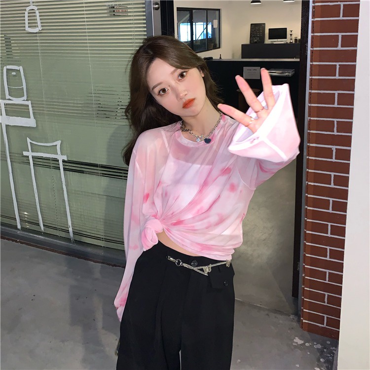 Áo Thun Dài Tay Xuyên Thấu Cổ Tròn Thời Trang Mùa Hè Quyến Rũ Cho Nữ