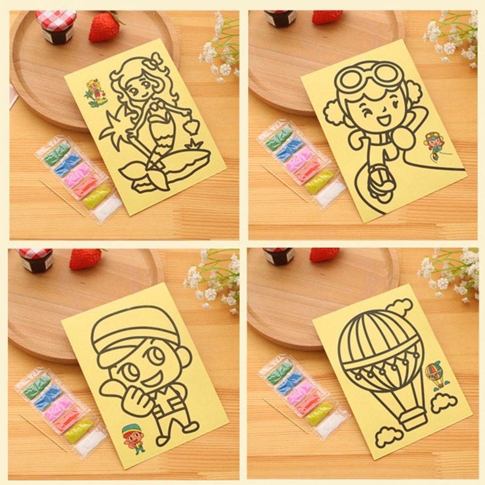 Set 10 / 10 Tranh Cát Màu Cầu Vồng Hoạ Tiết Hoạt Hình Cho Bé