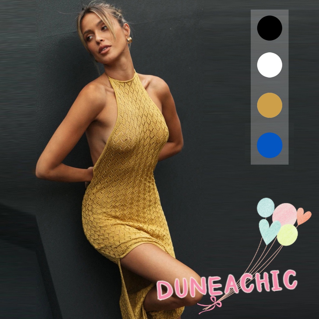 DUNEA Đầm Dài Xẻ Tà Hở Lưng Gợi Cảm Cho Nữ