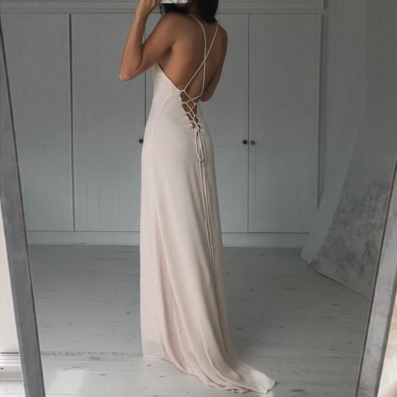 Đầm tiệc maxi hở lưng cutout dây đan chéo VNXK TQXK hàng f21 dạ hội cổ yếm xuất khẩu dư xịn màu nude beige