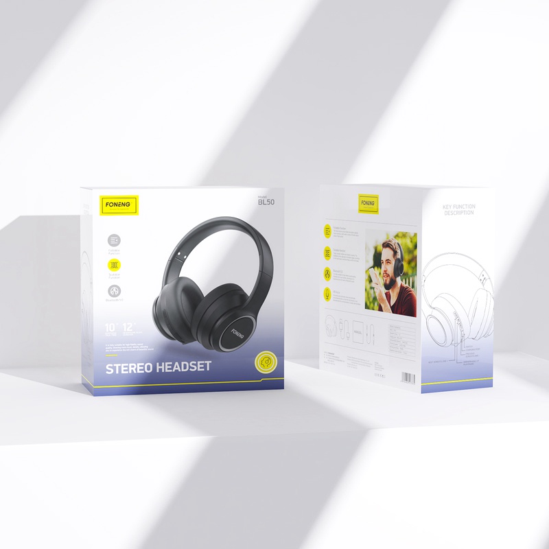 Headphone Tai Nghe Chụp Tai bluetooth Foneng BL 50 kết nối không dây có mic nghe nhạc liên tục 15h hàng chính hãng